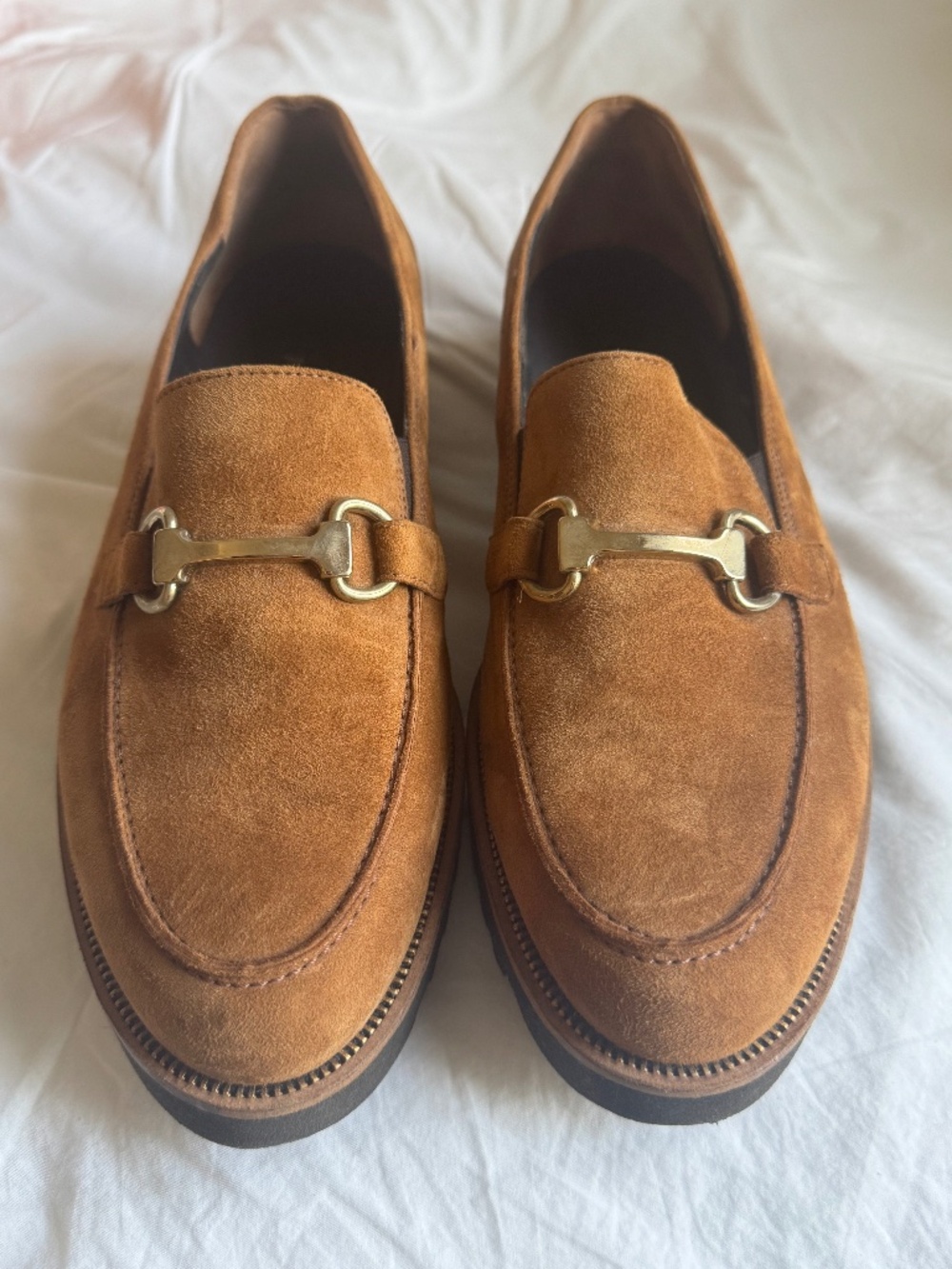 Paul Green Cognac Suede Horsebit Loafers, size 10